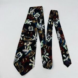 Disney Tie Balancine Mickey Vintage 100% Silk Tie Black Blue Red‎